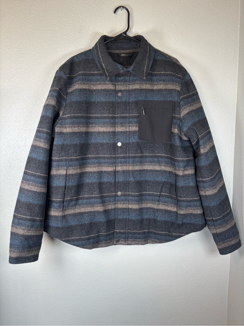 PENDLETON WOOL STRIPED SHIRT JACKET SHAKET BLUE ZIP / BUTTON UP SIZE XL